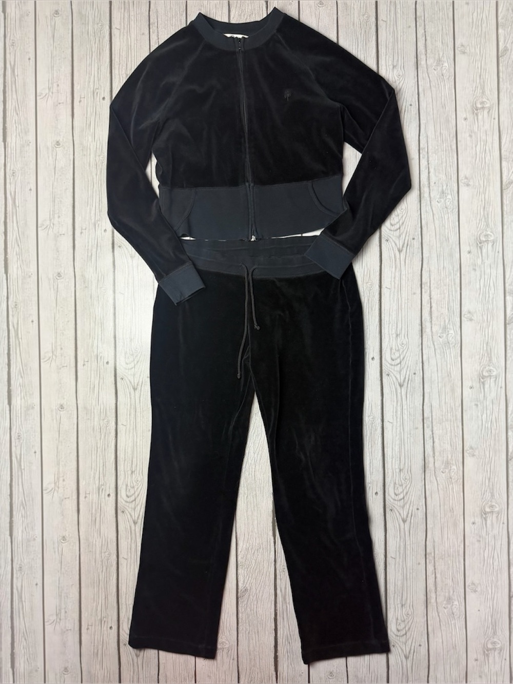 Lilly Pulitzer Women’s M Black Velour 2pc Tracksuit Zip Jacket Pants Vintage Y2K